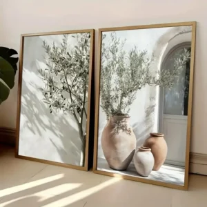 Retro Elegant Olive Tree and Lemon Canvas Poster Vase Wall Art