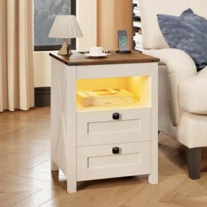 LED Nightstand Set of 2  Drawer